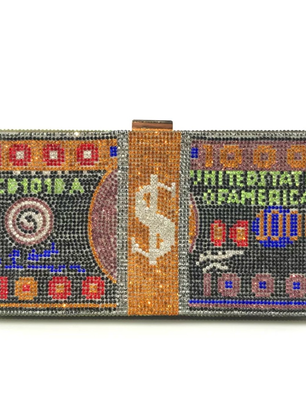 Crystal Money Band Clutch - Orange, Gold, Black